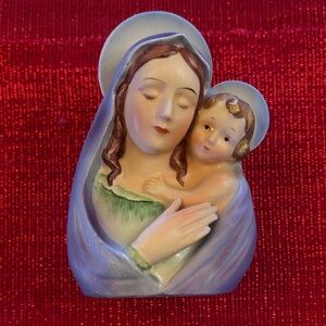 Vintage 50s NAPCO Ceramic Virgin Mary & Baby Jesus Hand Painted Planter - Japan